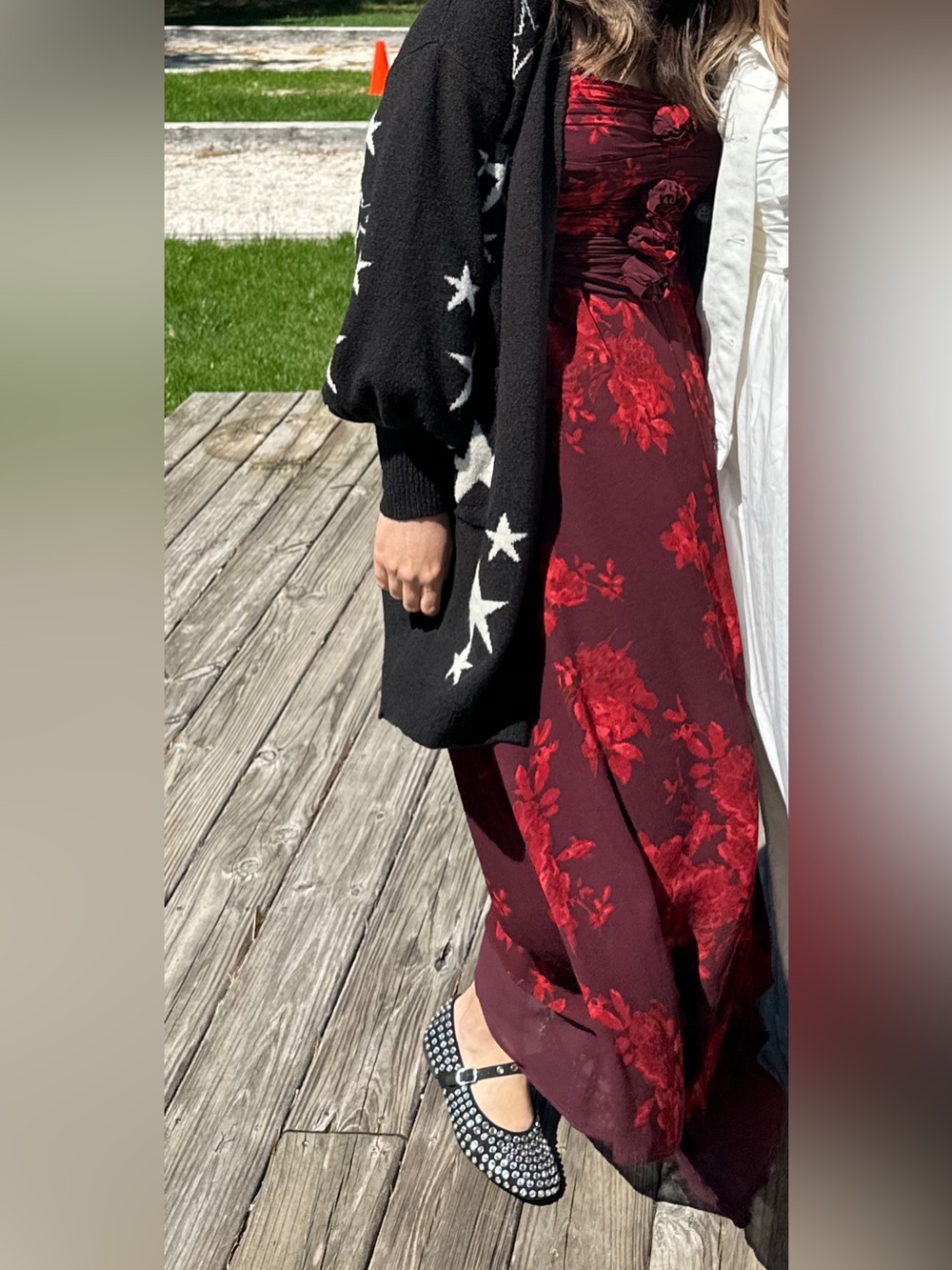 Few Moda Corinne dress - Crimson Floral - Red Floral Maxi Dress w Ruching - Picture 7 of 7